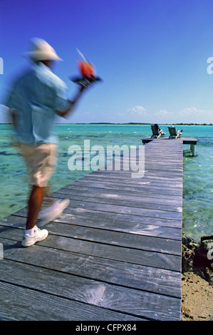 Drinks on the private island and resort hotel at Cayo Espanto, Belize. Stock Photo