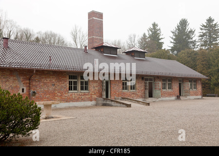 The gas chamber and crematorium building at Dachau Concentration Camp, Germany Stock Photo