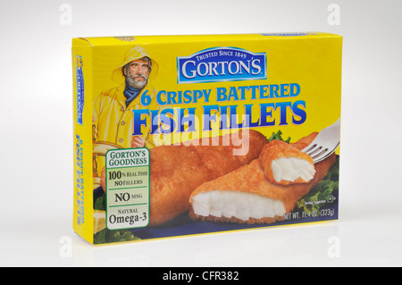 Box of Gorton's frozen breaded fish fillets in box on white background cut out USA Stock Photo