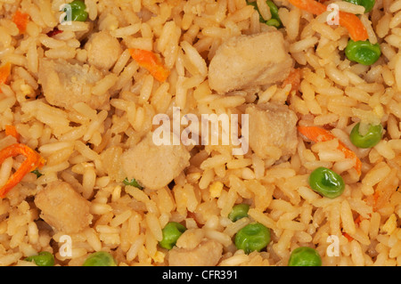 Close-up macro of chicken fried rice with vegetables Stock Photo