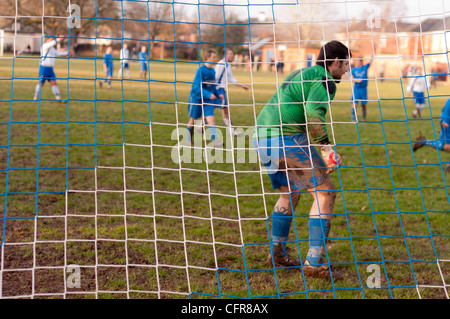 Sunday league local football match goalkeeper. Stock Photo