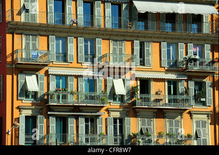 Shuttered facade of buildings, French Riviera, France, Europe Stock Photo