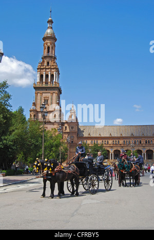 Horse drawn carriage in the Plaza de Espana, Seville, Seville Province, Andalucia, Spain, Western Europe. Stock Photo