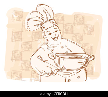 chef with pizza - doodle illustration Stock Photo