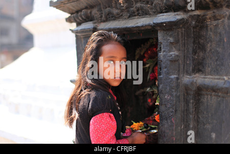 Nepali girl at the temple near Durbar Square Kathmandu Nepal Stock Photo