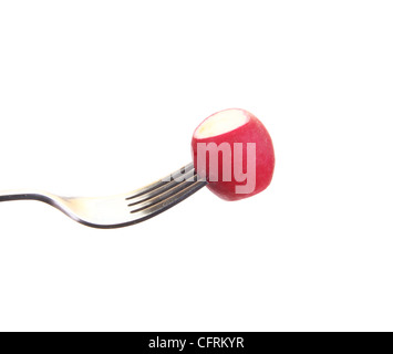 radish on a fork isolated Stock Photo