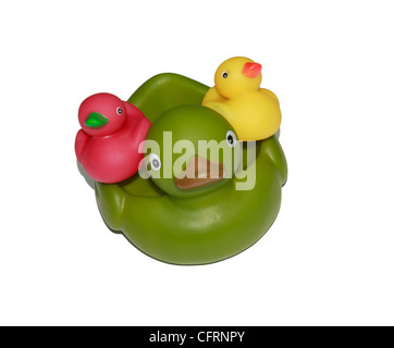 A cut out showing baby bath toys of a mother duck and ducklings Stock Photo