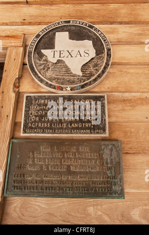 USA, Texas, Langtry, Judge Roy Bean Museum, Law West of the Pecos, Informational Signs. PLEASE CALL FOR SUPER-HI-RES FILES. Stock Photo
