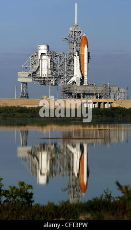 120706 tc met shuttle (2of6) Staff Photo by Paul J. Milette/The Palm Beach Post 0030572A CAPE CANAVERAL- The space shuttle Discovery sits on launch pad B at the Kennedy Space Center early Thursday morning. Bad weather is the only concern for NASA as they get ready for a 9:35 lift-off Thursday night. Stock Photo