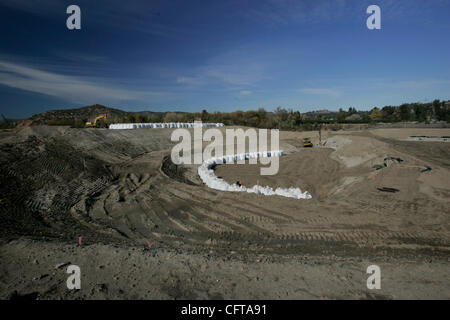 December 20, 2006 ,  San Diego,-Work is underway on the San Diego River section in Lakeside as part of a $16 million plan to restore natural habitat and make a river park.   A constructed wetland pond where the Los Coches creek comes in to the San Diego River is being constructed as part of the proj Stock Photo