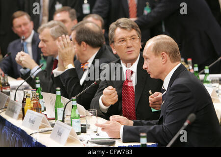 (r-l)Russian President Vladimir Putin, Ukrainian President Viktor Yushchenko at the 43rd Security Conference in Munich. Stock Photo