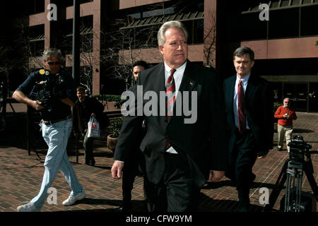 February 14, 2007 San Diego California USA  KYLE 'DUSTY' FOGGO leaves Federal Court in San Diego where FOGGO was arraigned on fraud and conspiracy charges along with BRENT WILKES in connection with former congressman RANDY 'DUKE'  CUNNINGHAM.  FOGGO and WILKES are childhood friends who grew up in th Stock Photo