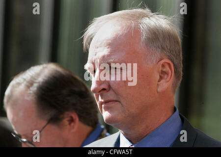 February 14, 2007 San Diego California USA---BRENT WILKES left Federal Court in San Diego where he was arraigned on fraud and conspiracy charges along with KYLE 'DUSTY' FOGGO in connection with former congressman RANDY 'DUKE' CUNNINGHAM.  WILKES AND FOGGO are childhood friends who grew up in the San Stock Photo