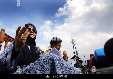 President of Jammu and kashmir peoples democratic party (PDP)And member of Indian parliment Mehbooba Mufti Adressing a press confrence in srinagar on 26 feb 2007. She was Demanding for removal of the indian troops from kashmir to solve kashmir situation.Acoording to Mehbooba Mufti Kashmir Situation  Stock Photo