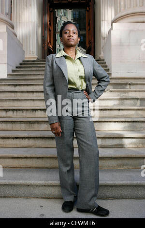 Mar 02, 2007 - New York, New York, USA - MARTINE GUERRIER, a veteran education advocate who was named by NYC Mayor Michael Bloomberg to represent parents at the Department of Education, on the steps of the Tweed building, home to her new office, in lower Manhattan, NY, on Friday, March 2, 2007.  Gue Stock Photo