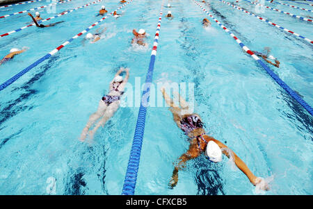 Members of the American High School Junior Varsity Swim Team swim laps during the school's 'Swim Against Malaria' swim-a-thon, in Fremont, Calif., on Thursday April 5, 2007. (Anda Chu/The Fremont Argus) Stock Photo