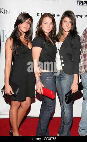 Apr 11, 2007 - Hollywood, CA, USA - ELISE AVELLAN, ELECTRA AVELLAN and guest arriving at the film premiere for 'The Tripper' held at the Hollywood Forever Cemetery in Los Angeles. (Credit Image: © Camilla Zenz/ZUMA Press) Stock Photo