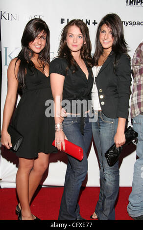 Apr 11, 2007 - Hollywood, CA, USA - ELISE AVELLAN, ELECTRA AVELLAN and guest arriving at the film premiere for 'The Tripper' held at the Hollywood Forever Cemetery in Los Angeles. (Credit Image: © Camilla Zenz/ZUMA Press) Stock Photo