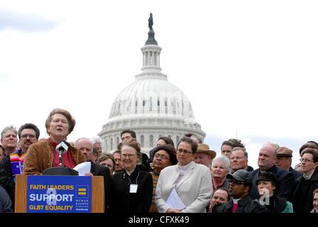 Apr 17, 2007 - Washington, DC, USA - Rev. ERIN SWENSON, a transgender Presbyterian minister, speaks before 220 other religious leaders from around the United States near the Capitol to express support for anti-discrimination legislation, including the Matthew Shepard hate crime bill, being considere Stock Photo
