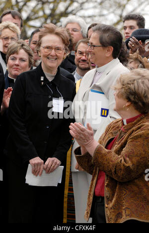 Apr 17, 2007 - Washington, DC, USA - Evangelical Christian leader PEGGY CAMPOLO speaks before 220 other religious leaders from around the United States near the Capitol to express support for anti-discrimination legislation, including the Matthew Shepard hate crime bill, being considered in Congress Stock Photo