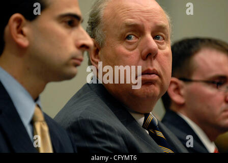 May 23, 2007 - Washington, DC, USA - JOHN DOWD, lawyer for Monica Goodling, former Justice Department liaison to the White House, listens to Goodling's testimony before the House Judiciary committee about her role in the firing of US attorneys in late 2006 and early 2007. Goodling denied taken a maj Stock Photo