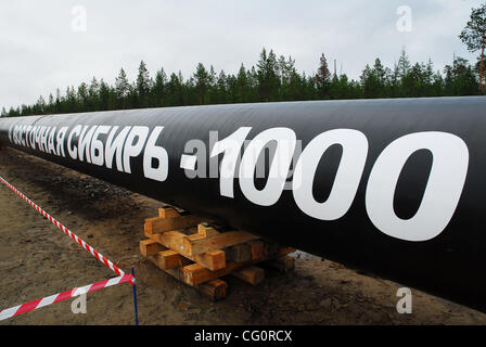 Construction of oil pipeline East Siberia - Pacific Ocean - the pipeline leg of 1.000 kilometers is already fixed. The ambitious East Siberia-Pacific Ocean oil pipeline, managed by state-run oil pipe operator Transneft, is slated to pump up to 1.6 million barrels per day of crude from Siberia to Rus Stock Photo