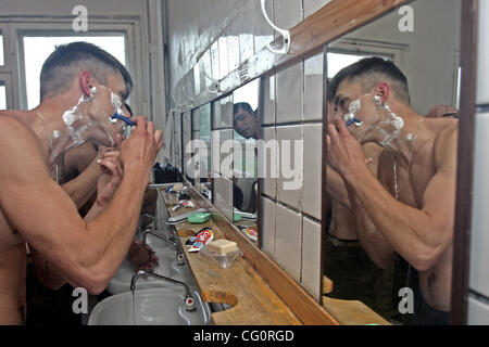 Military Academy in Moscow (so called Kremlin academy).Shaving in the morning. Stock Photo