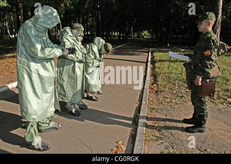 Military academy in Moscow (so called Kremlin academy).Chemical,radioactive,biological warfare protection suit. Stock Photo