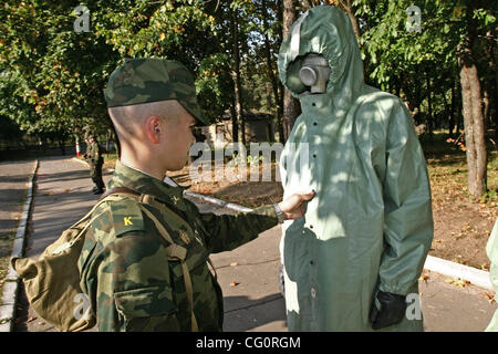 Military academy in Moscow (so called Kremlin academy).Chemical,radioactive,biological warfare protection suit. Stock Photo