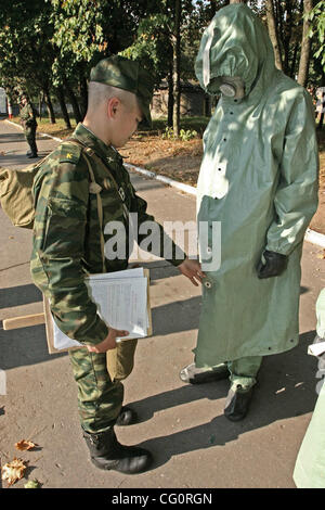 Military academy in Moscow (so called Kremlin academy).Chemical,radioactive,biological warfare protection suit. Stock Photo