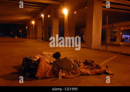 Homeless couples settle in for the night in an empty car park underneath Interstate 75 in downtown Atlanta, GA. ©Robin Nelson Stock Photo