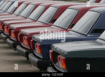 Brand new russian cars Lada ready for sale. Lada (Zhiguli) is an old soviet trade mark of cars. Lada cars are made by Avtovaz company. Stock Photo