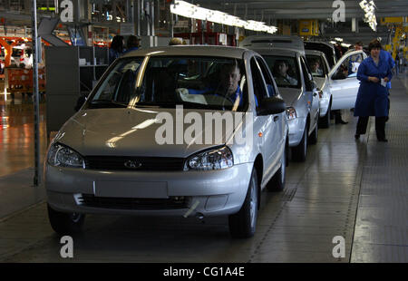 Avtovaz plant - russian car maker.Assembling area of Kalina cars. Stock Photo