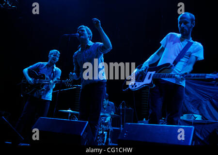 Cold War Kids performing at Madison Square Garden on August 6, 2007.  Nathan Willett (singer, keys,guitar - beard and mustache red hair), Matt Maust (bass), Jonnie Russell (lead guitar) and Matt Aveiro (drums) Stock Photo