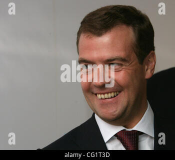 First vice premier of russian goverment Dmitry Medvedev while visiting Botkin hospital in Moscow. Stock Photo