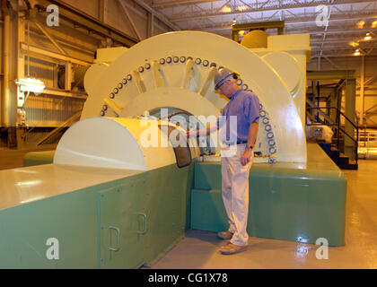 Calpine Safety Health Environment director John Farison checks on the status of a generator at the Lakeview plant on Monday, September 17, 2007 at the Geysers Geothermal Field in Middletown, Calif. The Lakeview plant uses two steam turbines that produce 53 megawatts of electricity. (Jose Carlos Faja Stock Photo