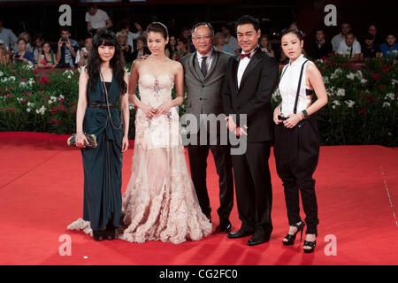 Sept. 9, 2011 - Venice, Italy - from left to right actresses Stephanie Che, Myolie Wu, actor Lau Ching Wan, director Johnnie To and actress Denise Ho on the red carpet before premiere of 'Duo Mingjin' movie directed by Johnnie To during the 68th Venice International Film Festival (Credit Image: © Ma Stock Photo