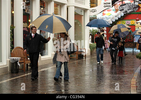 Mark Wahlberg, his wife Rhea Durham and their children visit the Santa house on a rainy day during a visit to the Grove Hollywood, California - 22.12.10 Stock Photo