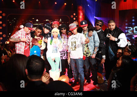 Cory Gunz, Lil Twist, Gudda Gudda, Nicki Minaj, Jae Millz, Lil Chuckee, Bird Man, Bow Wow, Tyga, Mack Maine  BET's '106 and Park' New Years Eve show New York City, USA - 31.12.10 Stock Photo