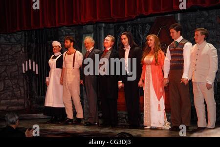 Katharine Luckinbill, John Buffalo Mailer, Timothy Jerome, George Hearn, Michel Altieri, Emily Bridges, Jake Silbermann and Rob O'Hare Opening night of the Off-Broadway production of 'Dracula' at the Little Shubert Theatre - Curtain Call. New York City, U Stock Photo