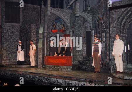 Katharine Luckinbill, John Buffalo Mailer, Timothy Jerome, George Hearn, Michel Altieri, Emily Bridges, Jake Silbermann and Rob O'Hare Opening night of the Off-Broadway production of 'Dracula' at the Little Shubert Theatre - Curtain Call. New York City, U Stock Photo