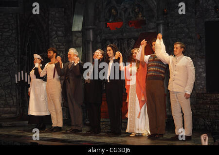 Katharine Luckinbill, John Buffalo Mailer, Timothy Jerome, George Hearn, Michel Altieri, Emily Bridges, Jake Silbermann and Rob O'Hare Opening night of the Off-Broadway production of 'Dracula' at the Little Shubert Theatre - Curtain Call. New York City, U Stock Photo