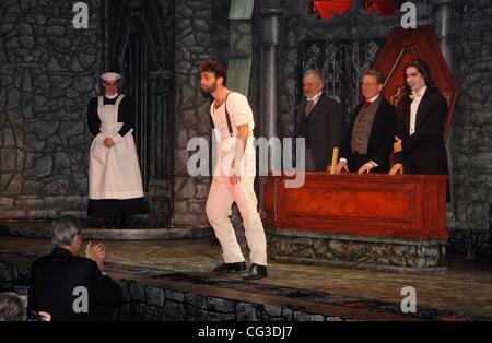 Katharine Luckinbill, John Buffalo Mailer, Timothy Jerome, George Hearn, Michel Altieri, Emily Bridges, Jake Silbermann and Rob O'Hare Opening night of the Off-Broadway production of 'Dracula' at the Little Shubert Theatre - Curtain Call. New York City, U Stock Photo