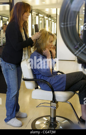 Sharon Stone has her hair styled at the hair dresser in Beverly Hills. Los Angeles, California - 31.01.11 Stock Photo