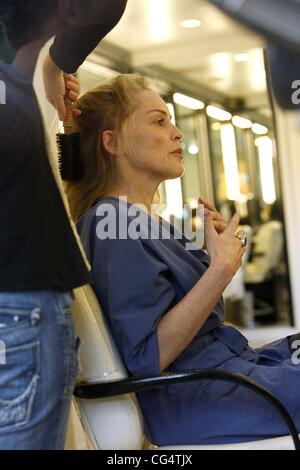 Sharon Stone has her hair styled at the hair dresser in Beverly Hills. Los Angeles, California - 31.01.11 Stock Photo