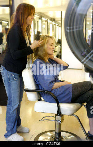 Sharon Stone has her hair styled at the hair dresser in Beverly Hills. Los Angeles, California - 31.01.11 Stock Photo