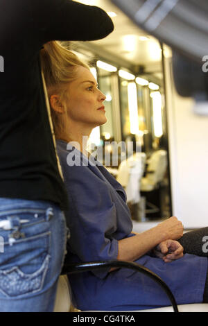 Sharon Stone has her hair styled at the hair dresser in Beverly Hills. Los Angeles, California - 31.01.11 Stock Photo