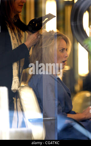 Sharon Stone has her hair styled at the hair dresser in Beverly Hills. Los Angeles, California - 31.01.11 Stock Photo