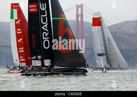 Aug. 25, 2012 - San Francisco, California, U.S - America's Cup World Series, San Francisco, CA August 25, 2012.  Action from the first fleet heat of the day.  Energy Team of France (Yann Guichard) wins the race. (Credit Image: © Dinno Kovic/ZUMAPRESS.com) Stock Photo