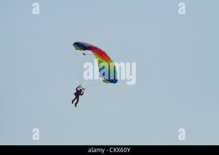 Lesnovo, Bulgaria; 24th Aug 2012. Skydiver attempting a precision landing near the air field. Credit:  Johann Brandstatter / Alamy Live News Stock Photo